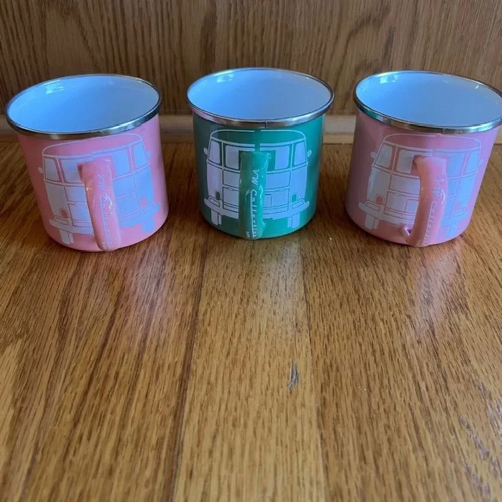 EUC BRISA VW Collection Coffee Mug Unisex Tea‎ Cup 3-pc Set Bus Campervan Motif